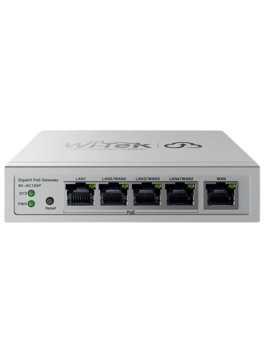 Контроллер точек доступа Wi-Fi аппаратный Wi-Tek WI-AC105P v2, поддержка до 32-х точек доступа, 5 портов 1000Base-T, поддержка PoE