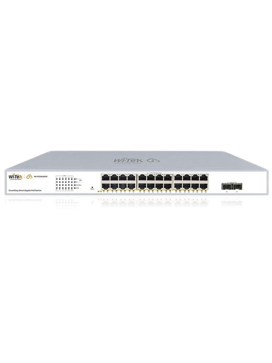 Коммутатор настраиваемый WI-PCES326GF v2, PoE 370Вт, порты 24 PoE GE + 2 SFP, Easy Smart