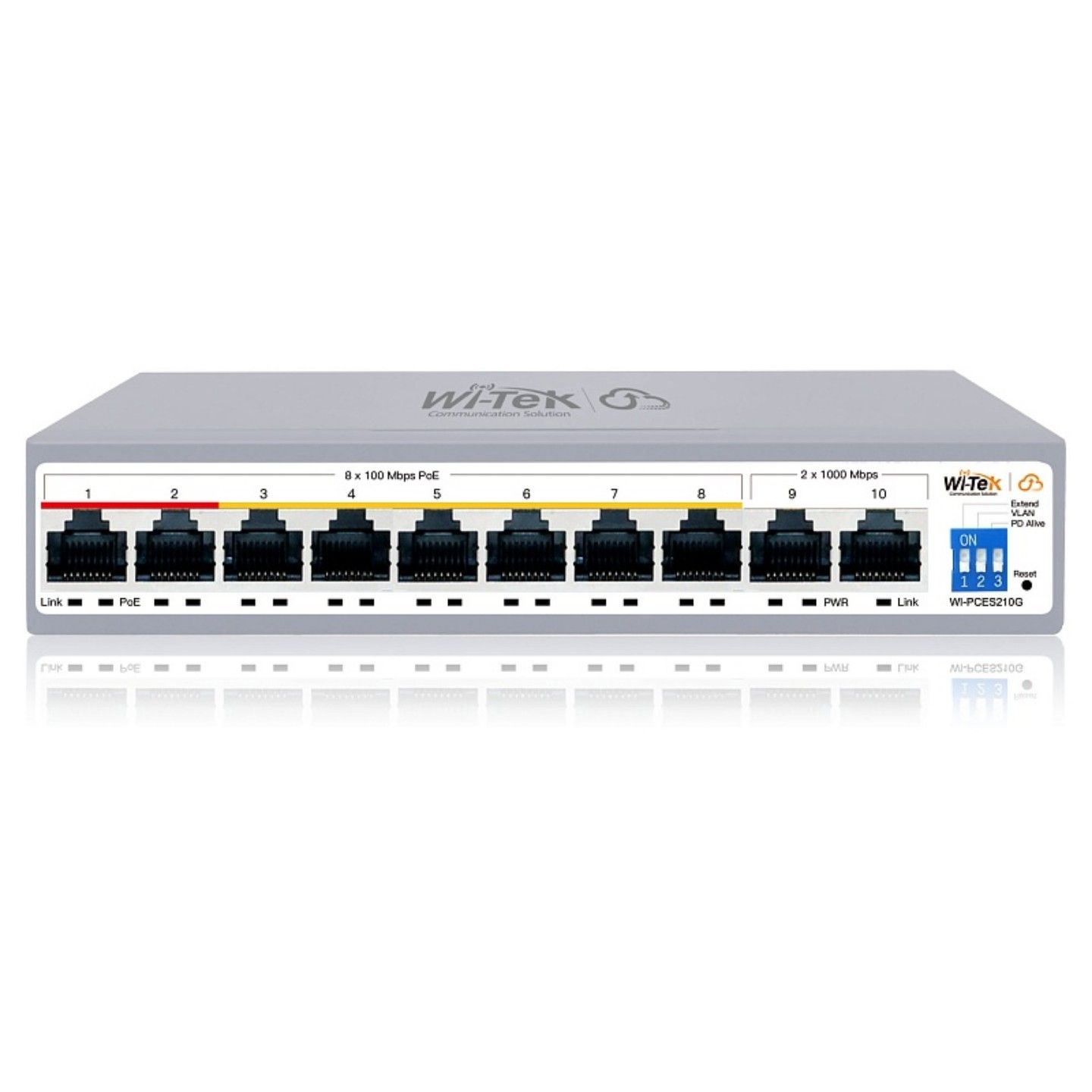 Коммутатор настраиваемый Wi-Tek WI-PCES210G, PoE 100Вт, порты 8FE PoE + 2GE, Easy Smart