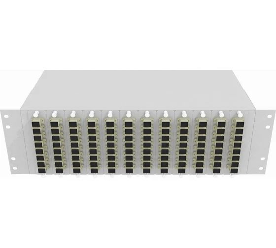 Кросс стоечный оптический Vimcom 19'' укомплектованный 3U, 96 портов SC, 50/125 мкм (планки, сплайс-кассета, пигтейлы, адаптеры, КДЗС), серый.