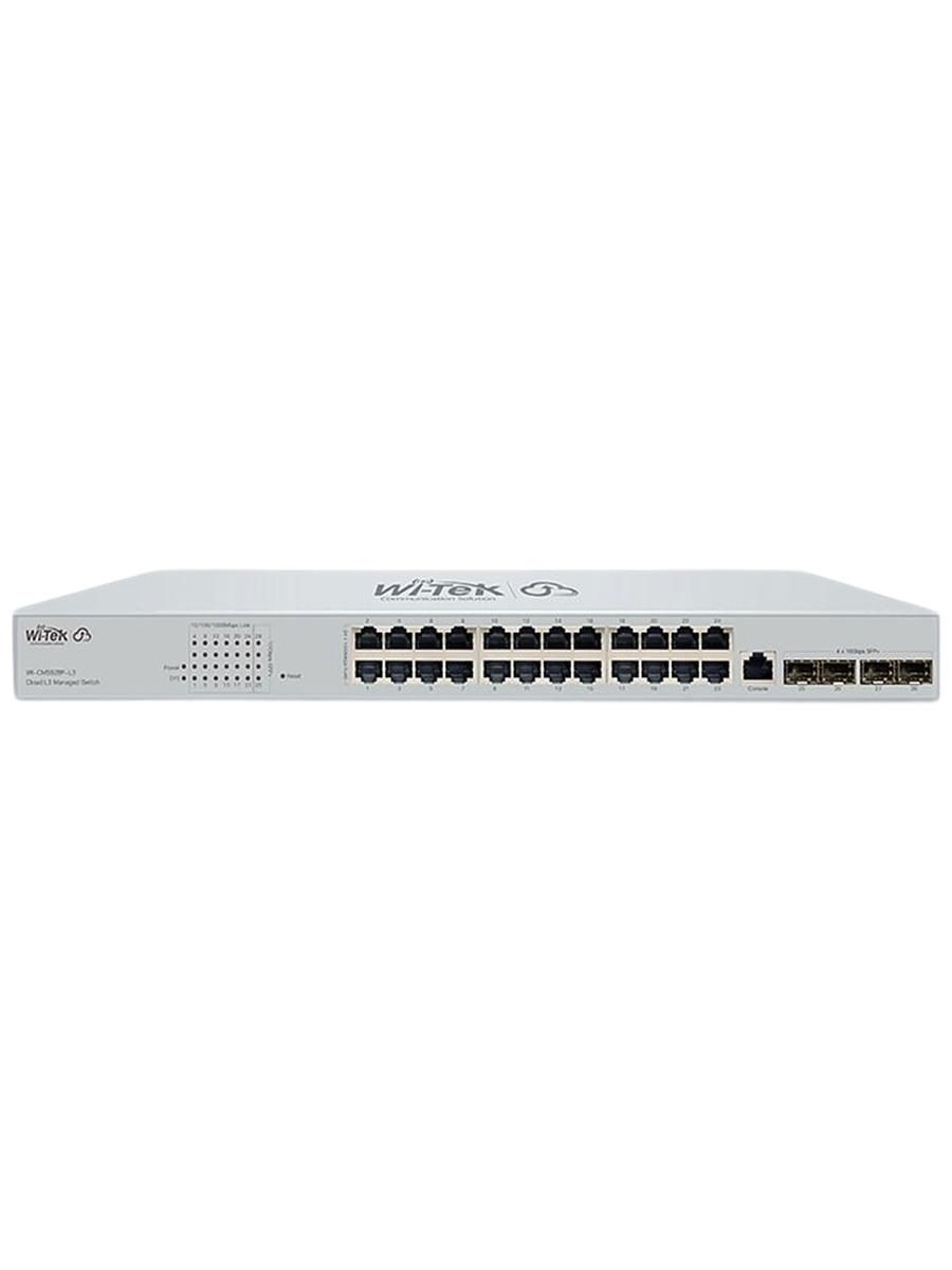 Коммутатор управляемый Wi-Tek WI-CMS528F-L3, уровень L3, 24GbE-T + 4слота SFP 10GbE + 1консольный порт