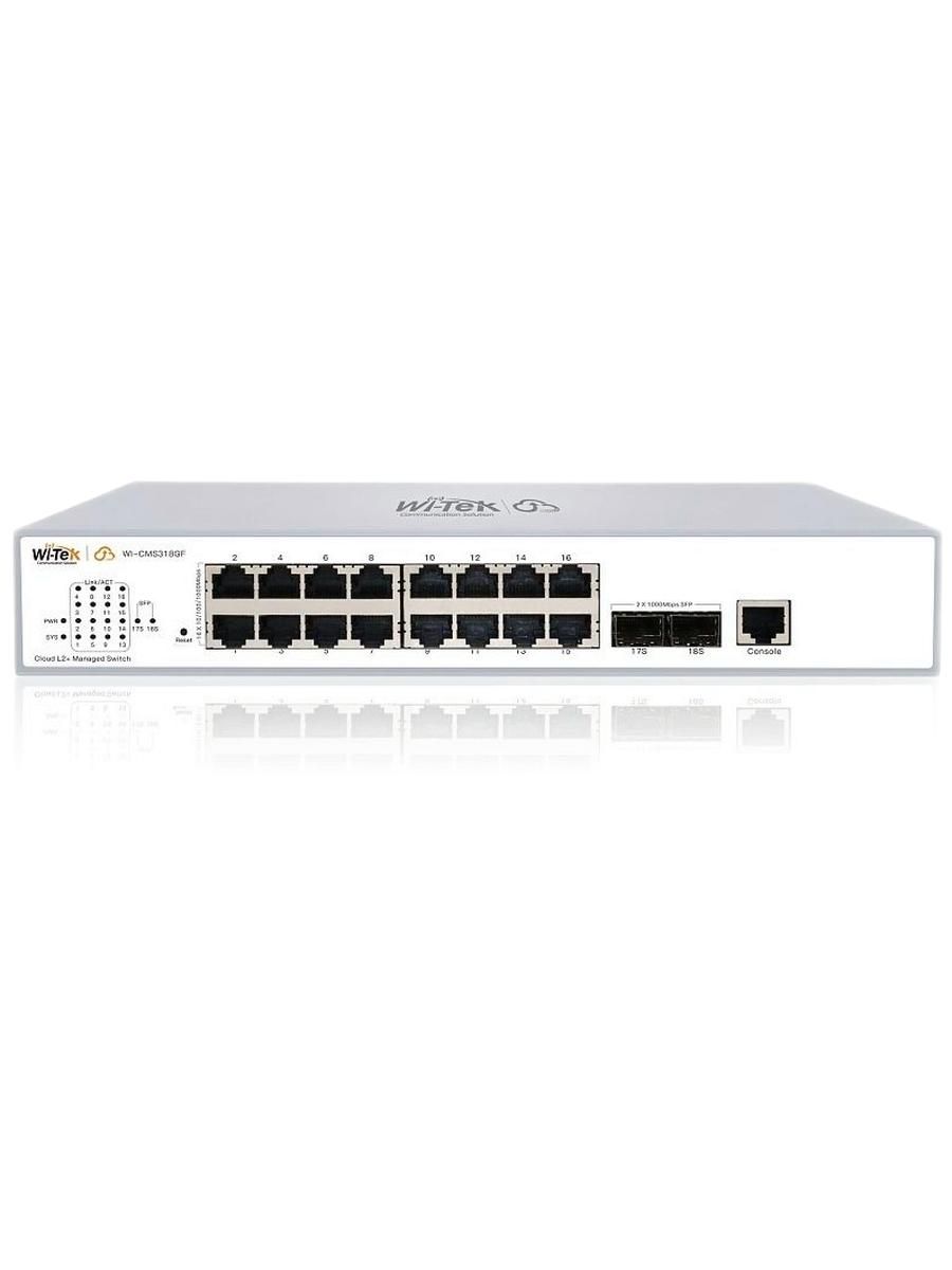 Коммутатор управляемый Wi-Tek WI-CMS318GF, уровень L2, порты 16GbE-T + 2GbE-X SFP + 1консольный порт