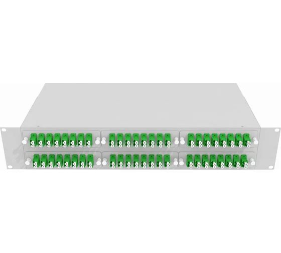 Кросс стоечный оптический Vimcom 19'' укомплектованный 2U, 96 портов LC/APC, 9/125 мкм (планки, сплайс-кассета, пигтейлы, адаптеры, КДЗС), серый.