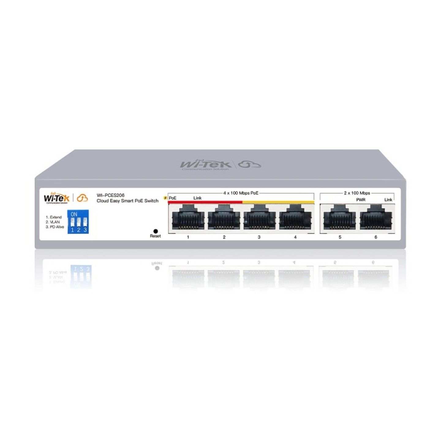 Коммутатор настраиваемый Wi-Tek WI-PCES206, PoE 60Вт, порты 4FE PoE + 2FE, Easy Smart