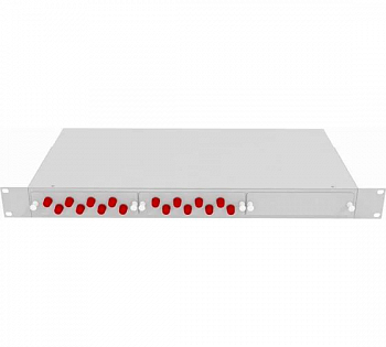 Кросс стоечный оптический Vimcom 19'' укомплектованный 1U, 16 портов FC/UPC, 9/125 мкм (планки, сплайс-кассета, пигтейлы, адаптеры, КДЗС), серый.