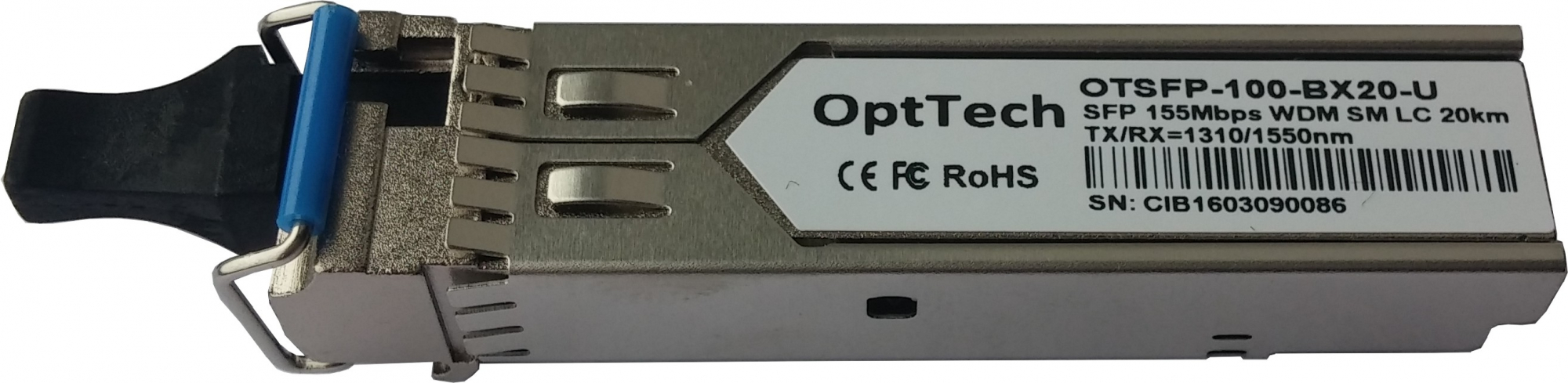 Модуль SFP, 155Mbps, WDM, TX/RX=1310/1550nm, SM, LC, 20km