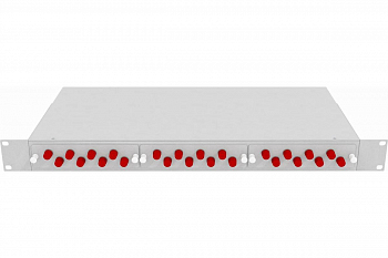 Кросс стоечный оптический Vimcom 19'' укомплектованный 1U, 24 порта FC/UPC, 9/125 мкм (планки, сплайс-кассета, пигтейлы, адаптеры, КДЗС), серый.