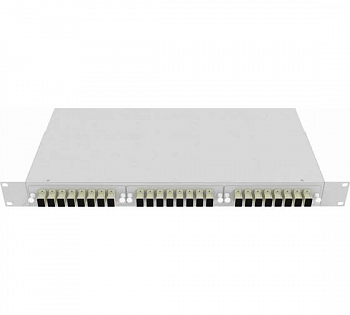 Кросс стоечный оптический Vimcom 19'' укомплектованный 1U, 24 порта SC, 50/125 мкм (планки, сплайс-кассета, пигтейлы, адаптеры, КДЗС), серый.