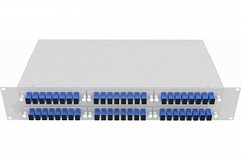 Кросс стоечный оптический Vimcom 19'' укомплектованный 2U, 48 портов SC/UPC, 9/125 мкм (планки, сплайс-кассета, пигтейлы, адаптеры, КДЗС), серый