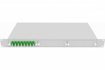 Кросс стоечный оптический Vimcom 19'' укомплектованный 1U, 16 портов LC/APC, 9/125 мкм (планки, сплайс-кассета, пигтейлы, адаптеры, КДЗС), серый.