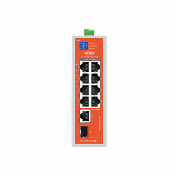 Коммутатор неуправляемый промышленный Wi-TekWI-PS212GF-I v2, PoE 360Вт, порты 8FE PoE + 1GE + 1SFP