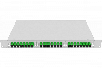 Кросс стоечный оптический Vimcom 19'' укомплектованный 1U, 24 порта SC/APC, 9/125 мкм (планки, сплайс-кассета, пигтейлы, адаптеры, КДЗС), серый